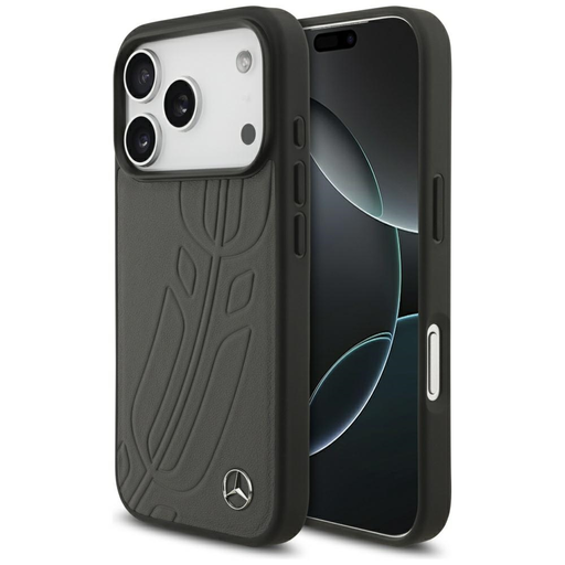 iPhone 17 Pro Mercedes bőr nagy babérlevél MagSafe tok antracit iPhone 17 Pro Mercedes bőr nagy babérlevél MagSafe tok antracit