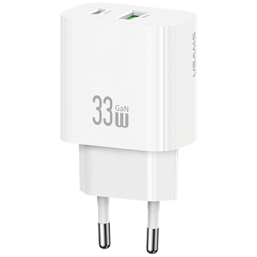 USAMS CC317 T65 33W fali töltő 1xUSB-C 1xUSB-A Gyors töltés fehér
