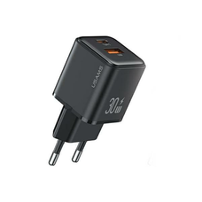 USAMS fali töltő 1xUSB+1xUSB-C PD 30W 3A (csak fej) PD3.0 Gyorstöltés fekete X-ron Series CC187T