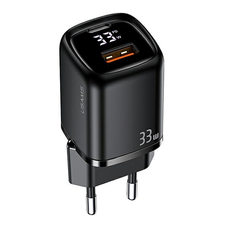 USAMS fali töltő 1xUSB-C + 1xUSB T46 33W (csak fej) PD3.0 + QC3.0 Gyors töltés fekete CC152TC01