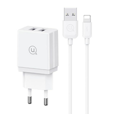 USAMS Töltő 2xUSB 18W + Lightning/USB-A kábel Gyors Töltés fehér sorozat HC HCXLTZ01