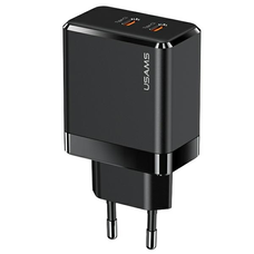 USAMS fali töltő 2xUSB-C T54 GaN 40W (csak fej) PD Gyors töltés fekete CC172TC01 (US-CC172)