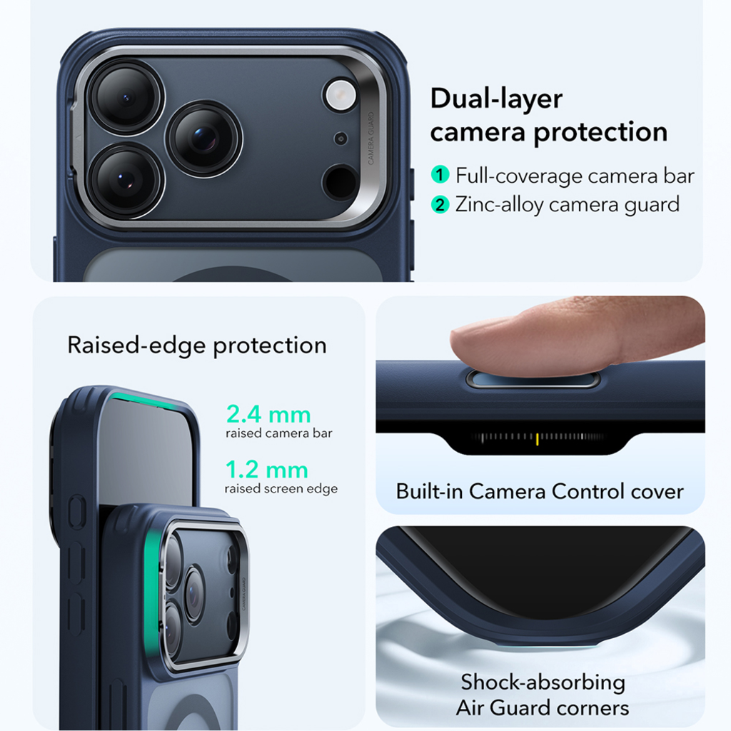 iPhone 17 Pro Max ESR Classic Hybrid HaloLock Kitámasztható tok - Matt Kék - 7