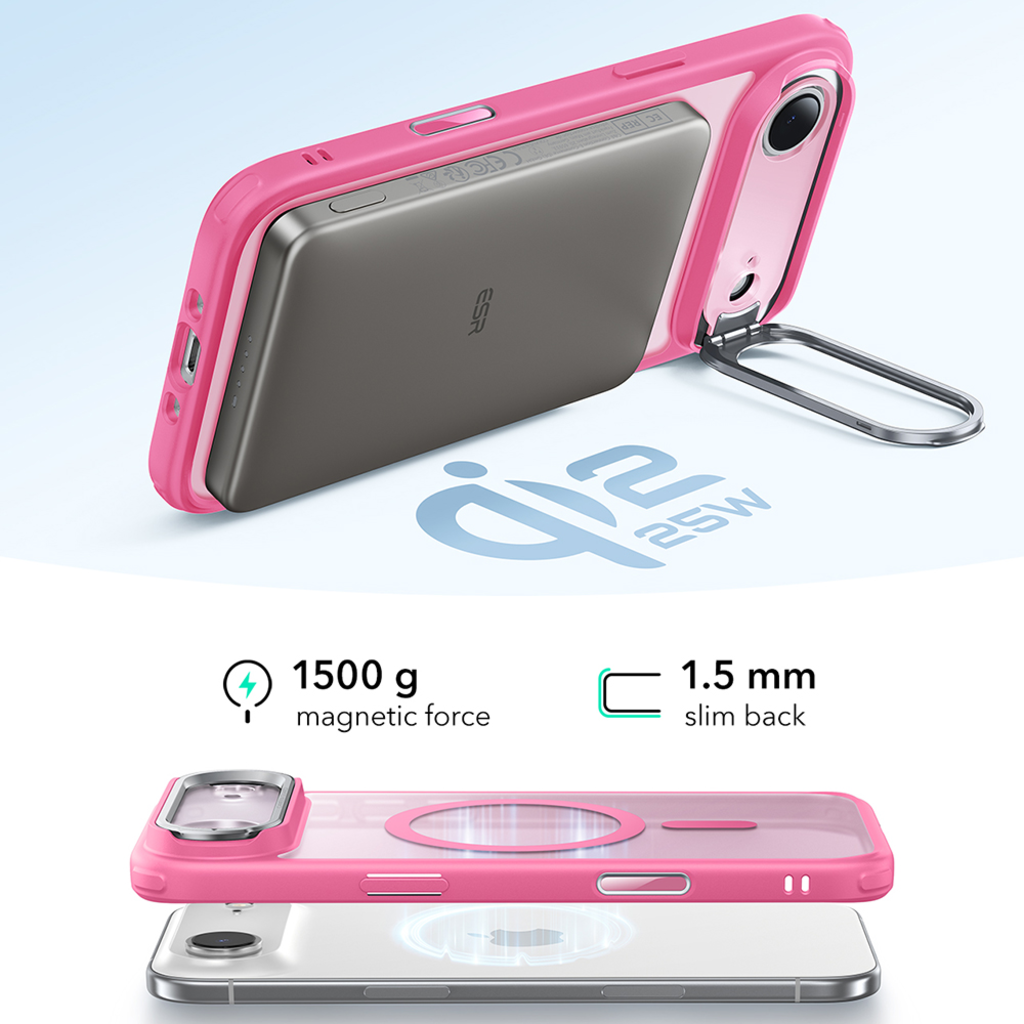 iPhone 17 Air Fasci Classic Hybrid HaloLock Kitámasztó - Frosted Pink ESR tok - 7