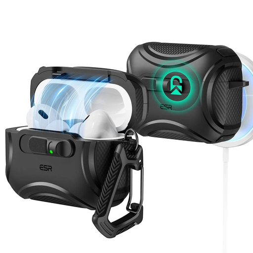 Apple AirPods Pro 3 Fekete ESR Cyber FlickLock HaloLock tok