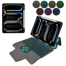 iPad Pro 11 (2024) Fekete Techsuit - KeyTab Pro (RGB Vezeték nélküli Billentyűzettel/Stylus Toll Tartóval) tok