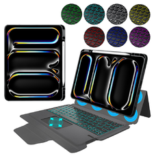 iPad Pro 13 (2024) Fekete Techsuit KeyTab Pro (RGB Vezeték nélküli Billentyűzettel/Stylus Toll Tartóval) tok