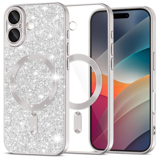 iPhone 17 Ezüst Techsuit Luxury Glitter MagSafe tok iPhone 17 Ezüst Techsuit Luxury Glitter MagSafe tok