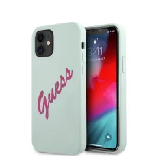 iPhone 12 mini Guess GUHCP12SLSVSBF Silicone Vintage Fuchsia Script tok kék színben