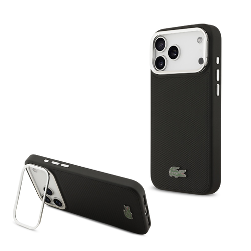  iPhone 17 Pro Max Fekete Lacoste Iconic Petit Pique Camera Stand MagSafe tok