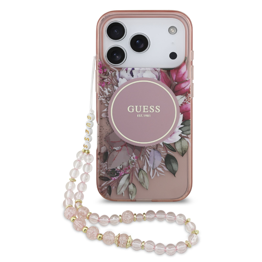 iPhone 17 Pro Pink Guess IML Flowers Strap MagSafe tok iPhone 17 Pro Pink Guess IML Flowers Strap MagSafe tok