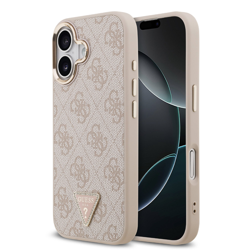 iPhone 17 Pink Guess PU Bőrtok 4G Strassz Háromszög Logó Aranykeret MagSafe tok iPhone 17 Pink Guess PU Bőrtok 4G Strassz Háromszög Logó Aranykeret MagSafe tok