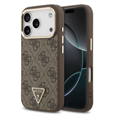 iPhone 17 Pro Barna Guess PU bőr 4G Strass háromszög logó arany keretes MagSafe tok