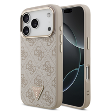  iPhone 17 Pro Rózsaszín Guess PU Bőr 4G Strass Hármas Logo Arany Keret MagSafe Tok