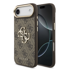  iPhone 17 Air barna Guess PU Leather 4G Metal Logo Gold Frame tok