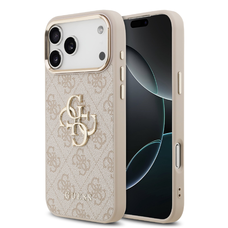  iPhone 17 Pro Max rózsaszín Guess PU bőr 4G fém logós arany keretes tok