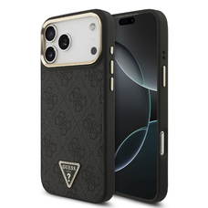  iPhone 17 Pro Max Fekete Guess PU Leather 4G Strass Triangle Logo Gold Frame MagSafe tok