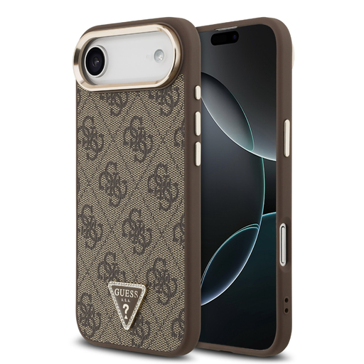 iPhone 17 Air Guess PU Leather 4G Strass Triangle Logo Gold Frame MagSafe tok iPhone 17 Air Guess PU Leather 4G Strass Triangle Logo Gold Frame MagSafe tok