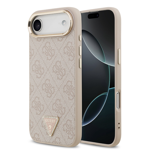  iPhone 17 Air Pink Guess PU Bőr 4G Strass Háromszög Logó Arany Keret MagSafe Tok