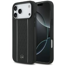 iPhone 17 Pro Max Mercedes Leather Star Pattern Stripes MagSafe tok fekete
