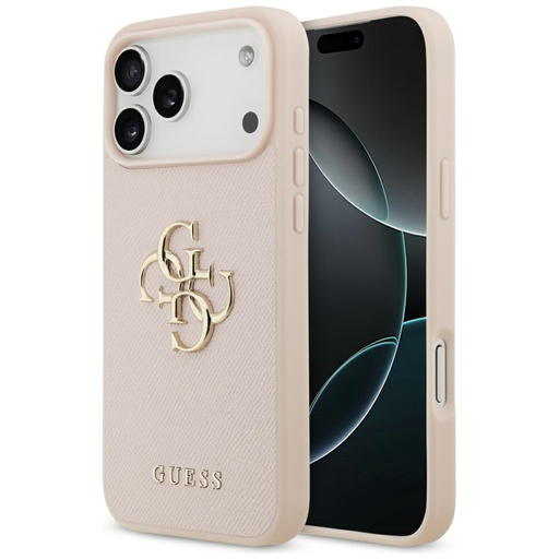 iPhone 17 Pro Max Guess Grained Big 4G & Classic Logo rózsaszín tok