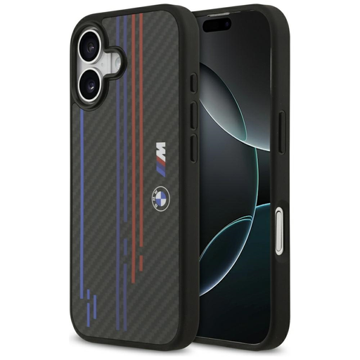iPhone 17 BMW M Kevlar Vonalak és Logó MagSafe tok fekete