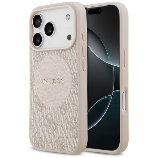 iPhone 17 Pro Guess 4G Circle Classic Logo MagSafe tok rózsaszín