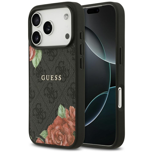 iPhone 17 Pro Max Guess 4G Virágmintás MagSafe tok fekete