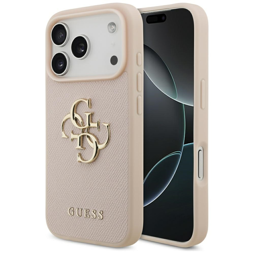 iPhone 17 Pro Guess Grained Big 4G & Classic Logo rózsaszín tok