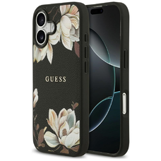 iPhone 17 Etui Guess Grained Flowers Classic Logo MagSafe fekete tok