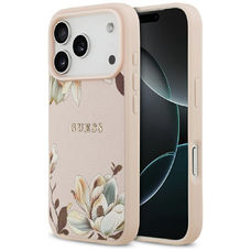 iPhone 17 Pro tok Guess Grained Flowers Classic Logo MagSafe rózsaszín tok