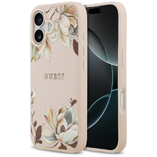 iPhone 17 tok Guess Grained Flowers Classic Logo MagSafe rózsaszín tok