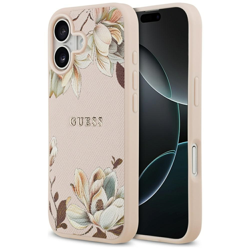 iPhone 17 tok Guess Grained Flowers Classic Logo MagSafe rózsaszín tok iPhone 17 tok Guess Grained Flowers Classic Logo MagSafe rózsaszín tok