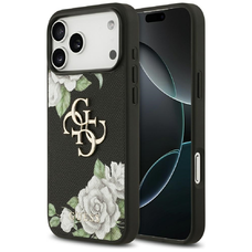 iPhone 17 Pro Max Guess Grained Roses & Big 4G Logo fekete tok