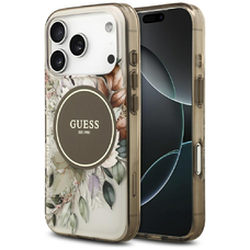 iPhone 17 Pro Guess virágmintás és tónusos körök tok mágneses barna tok