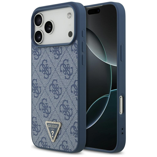 iPhone 17 Pro Max Guess bőr 4G háromszög strassz MagSafe tok kék