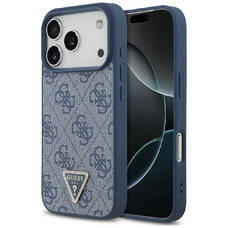 iPhone 17 Pro Guess bőr 4G háromszög strassz tok MagSafe kék
