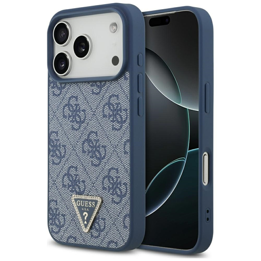 iPhone 17 Pro Guess bőr 4G háromszög strassz tok MagSafe kék iPhone 17 Pro Guess bőr 4G háromszög strassz tok MagSafe kék
