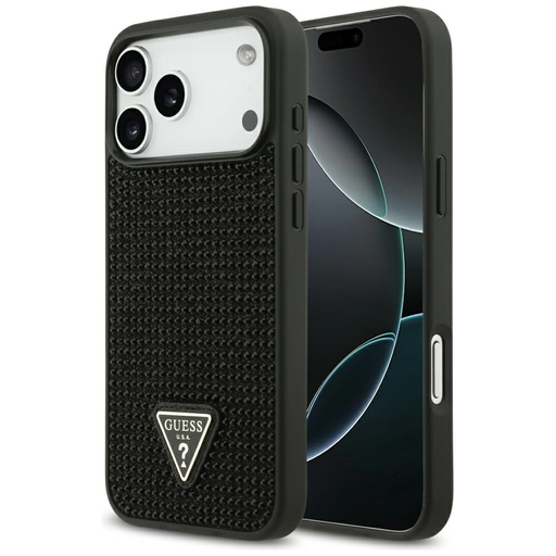 iPhone 17 Pro Max Guess Strasszköves Háromszög Logós fekete tok iPhone 17 Pro Max Guess Strasszköves Háromszög Logós fekete tok