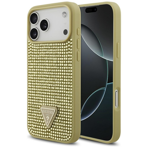 iPhone 17 Pro Max Guess Rhinestone Triangle Logo arany tok