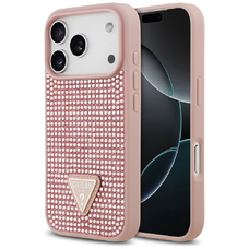 iPhone 17 Pro Guess Rhinestone Triangle Logo rózsaszín tok