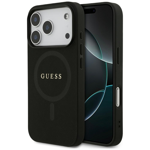iPhone 17 Pro Guess Saffiano Classic Logo MagSafe fekete tok iPhone 17 Pro Guess Saffiano Classic Logo MagSafe fekete tok