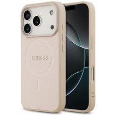 iPhone 17 Pro Guess Saffiano Classic Logo MagSafe rózsaszín tok