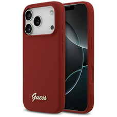 iPhone 17 Pro Guess Szilikon Script Fém Logó MagSafe tok magenta