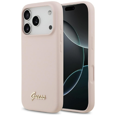 iPhone 17 Pro Guess Silicone Script Metal Logo MagSafe tok rózsaszín