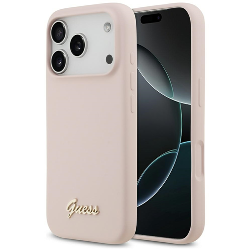 iPhone 17 Pro Guess Silicone Script Metal Logo MagSafe tok rózsaszín iPhone 17 Pro Guess Silicone Script Metal Logo MagSafe tok rózsaszín