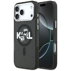 iPhone 17 Pro Max Karl Lagerfeld IML Glitter Karl & Choupette Sketch Logo MagSafe fekete tok