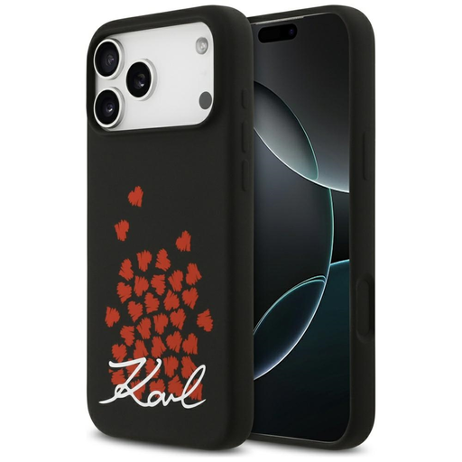 iPhone 17 Pro Max Karl Lagerfeld Silicone Heart Sign Logo MagSafe tok fekete