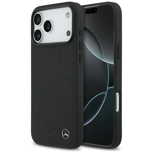 iPhone 17 Pro Max Mercedes bőrtok nagy babérlevél mintával MagSafe fekete tok