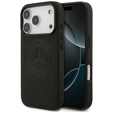 iPhone 17 Pro Mercedes bőrtok vintage logóval MagSafe fekete tok